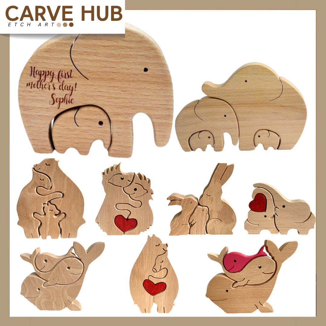 Animal-Themed Wooden Heart Puzzle for Family