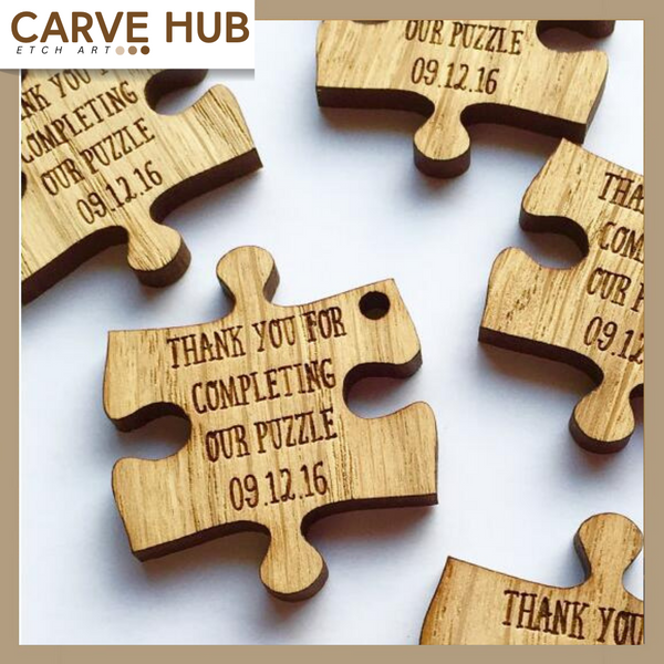 Personalized wooden puzzle piece favor tags