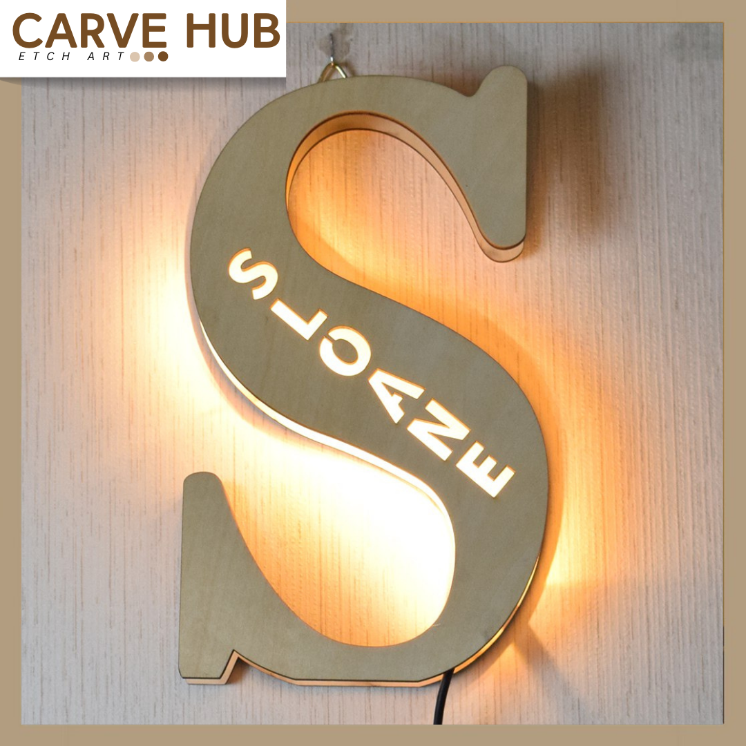 Wooden glow: Personalized initial night light