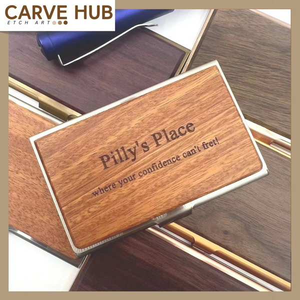 Custom wooden business card holder withl logo engraving