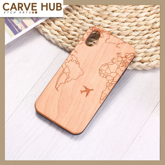 Engraved Wood World Map Case