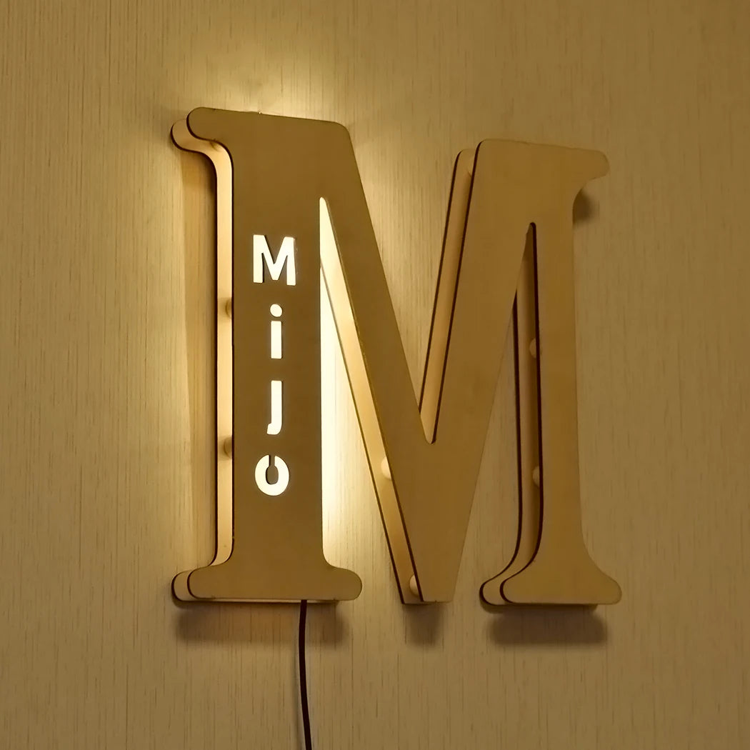 Wooden glow: Personalized initial night light