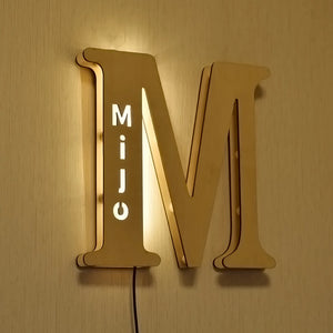 Wooden glow: Personalized initial night light