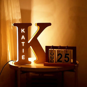 Wooden glow: Personalized initial night light