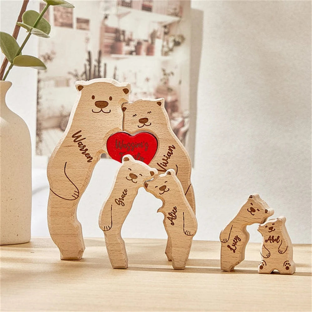 Custom Bear Family Wooden Puzzle with Free Engraving