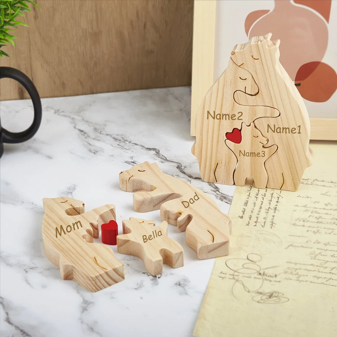 Custom Wooden Bear Family Art