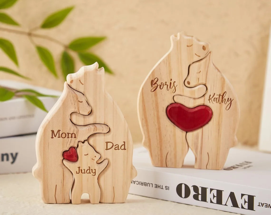 Custom Wooden Bear Family Art