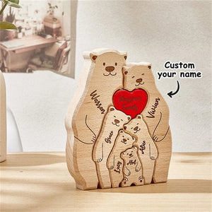 Custom Bear Family Wooden Puzzle with Free Engraving