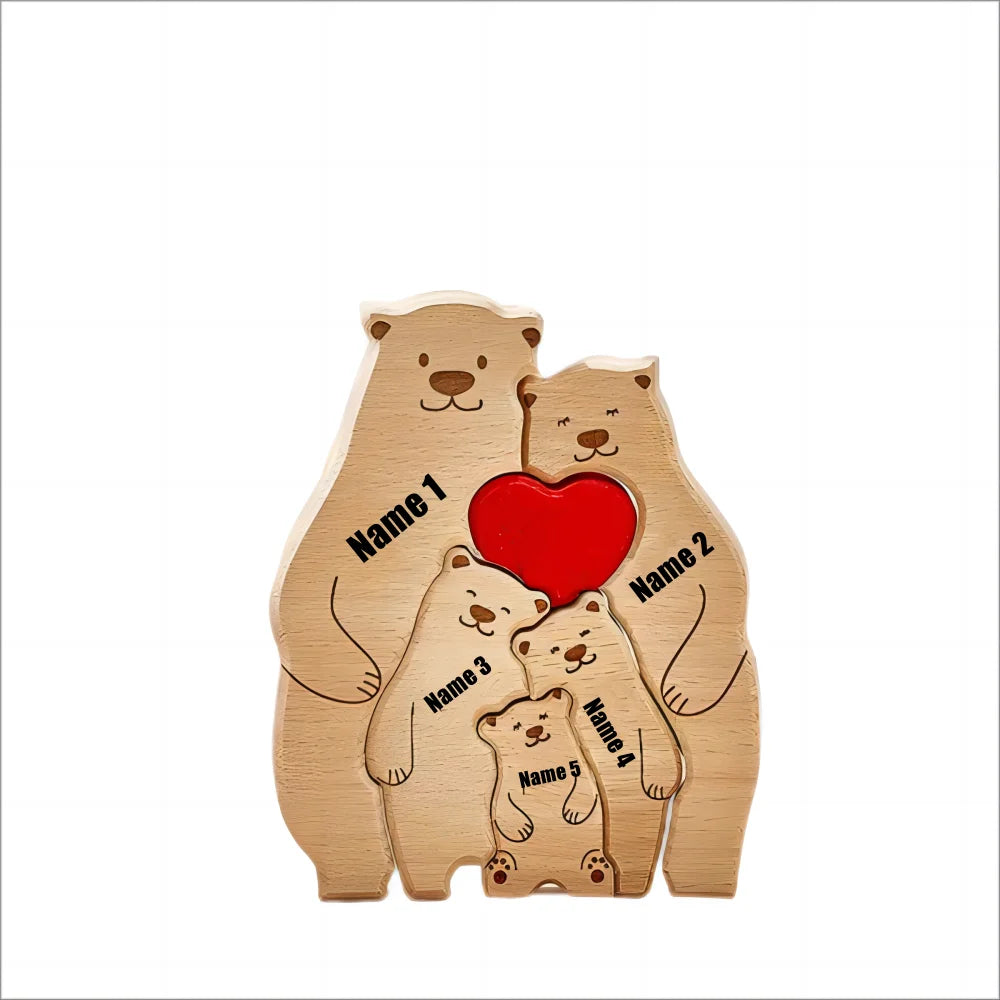 Custom Bear Family Wooden Puzzle with Free Engraving