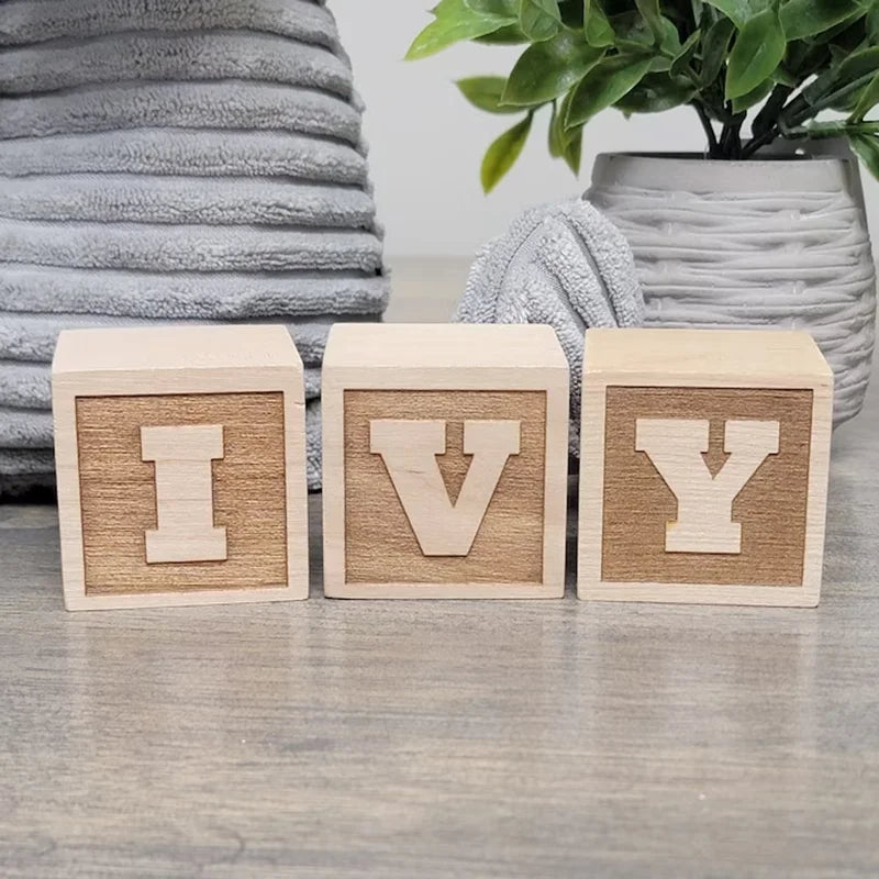 Personalized wooden name blocks