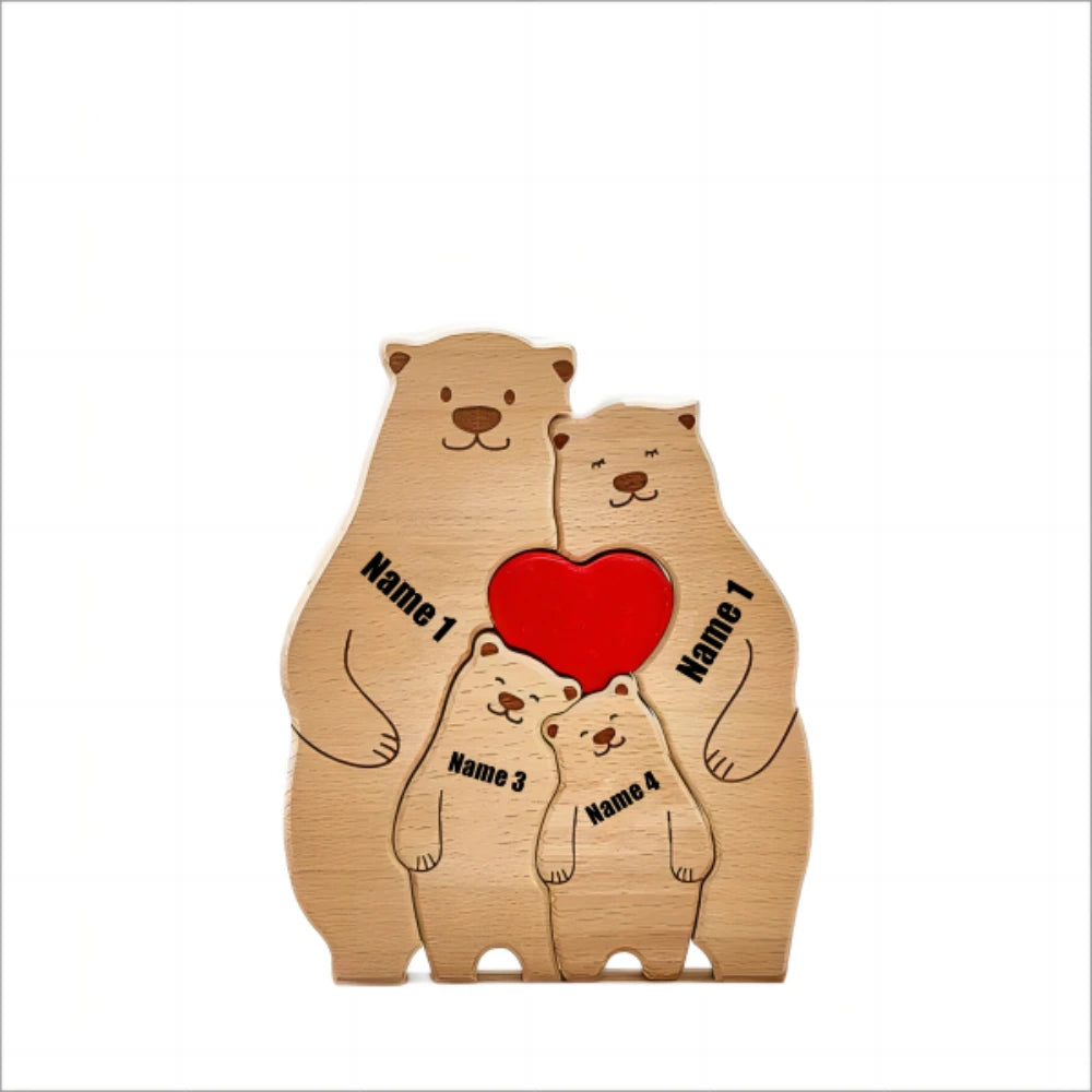 Custom Bear Family Wooden Puzzle with Free Engraving