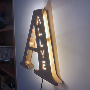 Wooden glow: Personalized initial night light