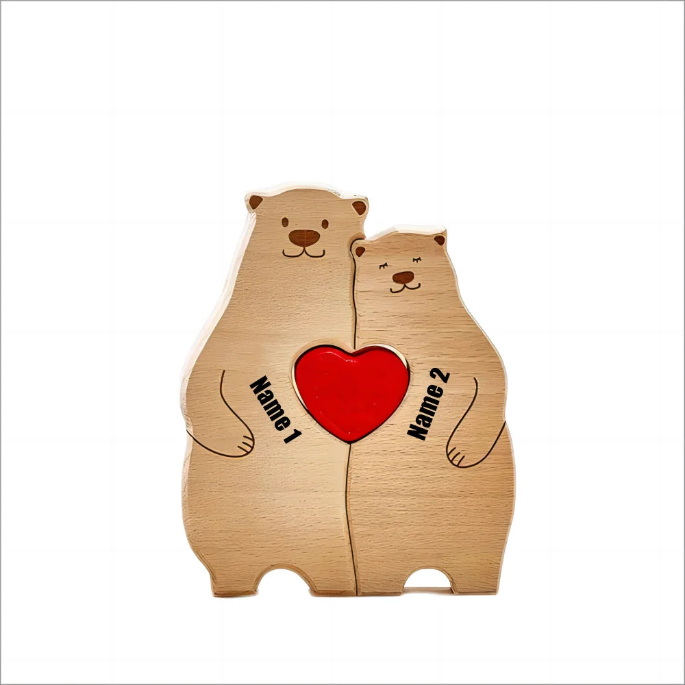 Custom Bear Family Wooden Puzzle with Free Engraving