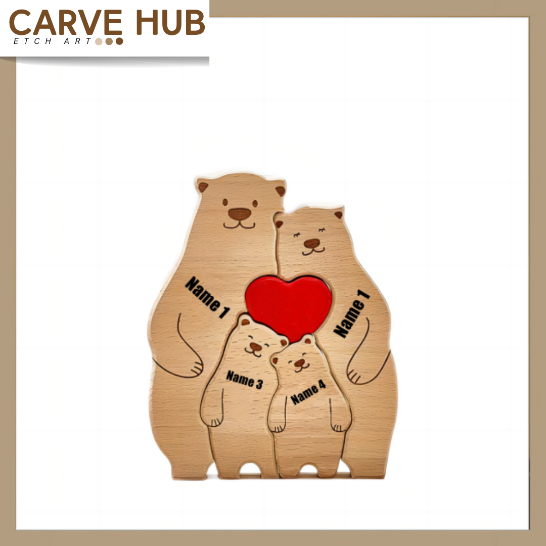 Custom Bear Family Wooden Puzzle with Free Engraving