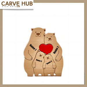 Custom Bear Family Wooden Puzzle with Free Engraving