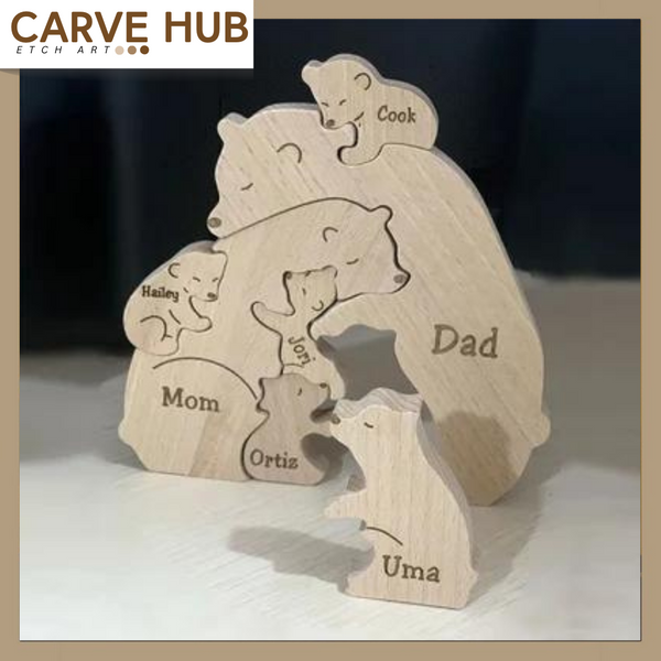 Personalized Wooden Bear Family Ornaments